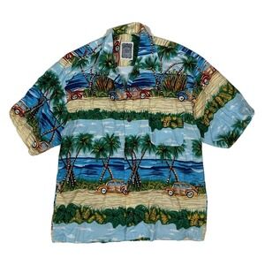 VTG‎ Ocean Current Hawaiian Shirt Men S Tag Actual X-small Rayon Surf Palm Trees
